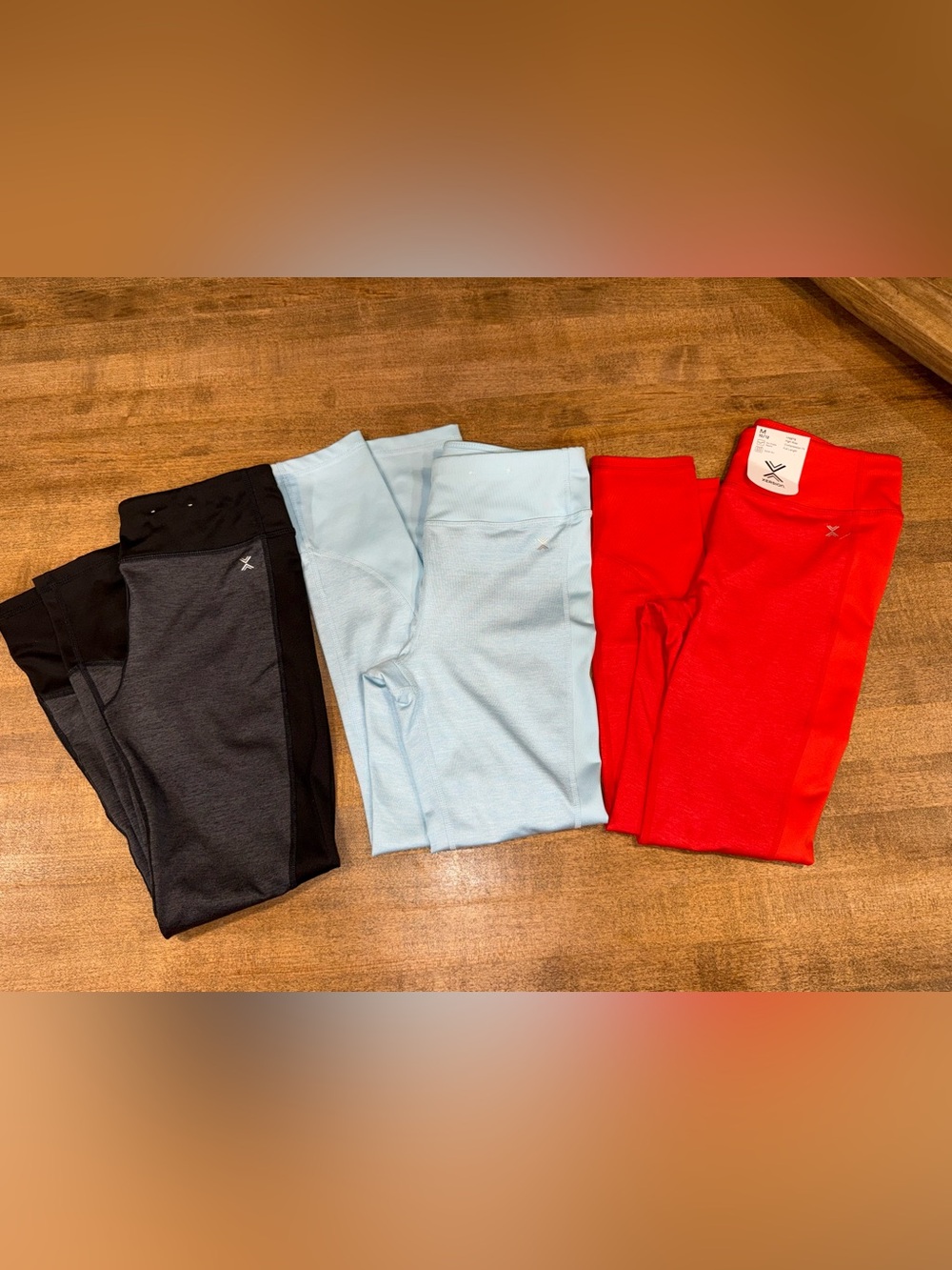 Xersion Kids Leggings Trio - Light Blue, Red/Orange, Black